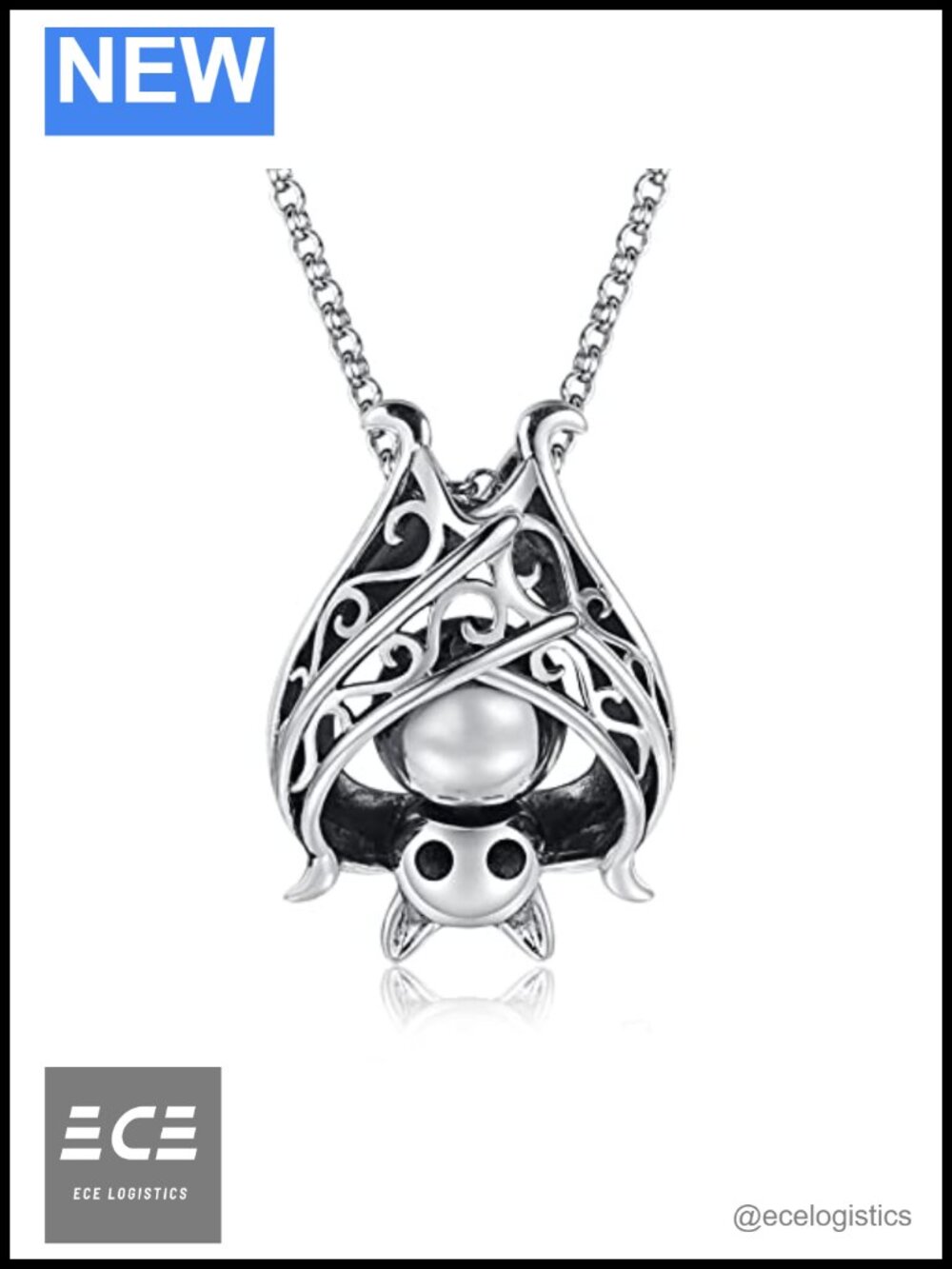 925 Sterling Silver Bat Urn Necklace for Ashes Distressed Finish 18in Memorial